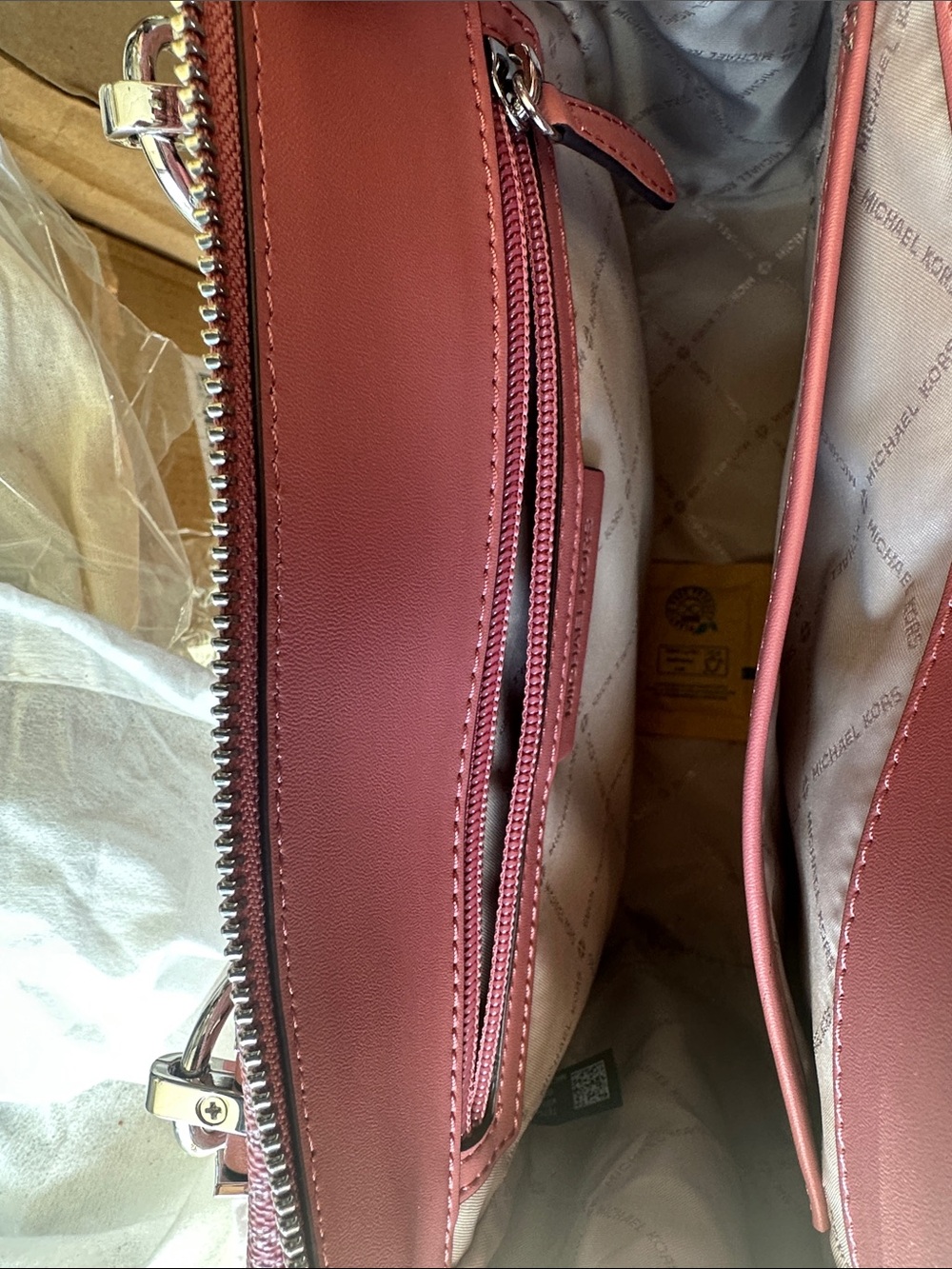 Michael Kors Rose Pink and White Stripe Logo Satchel - Picture 5 of 6